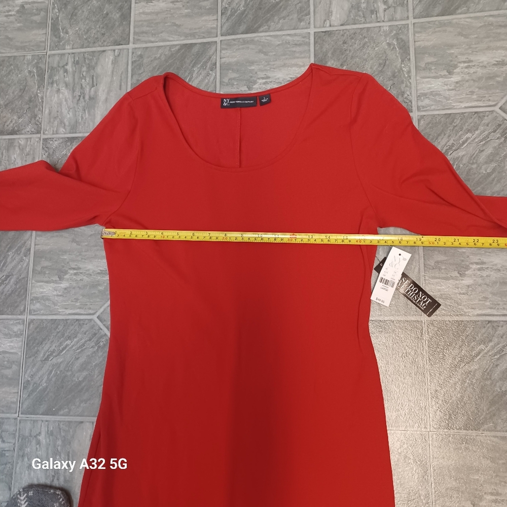 New York & Company Red Sheath Dress 3/4 Raglan Sleeves Size L - Picture 10 of 12